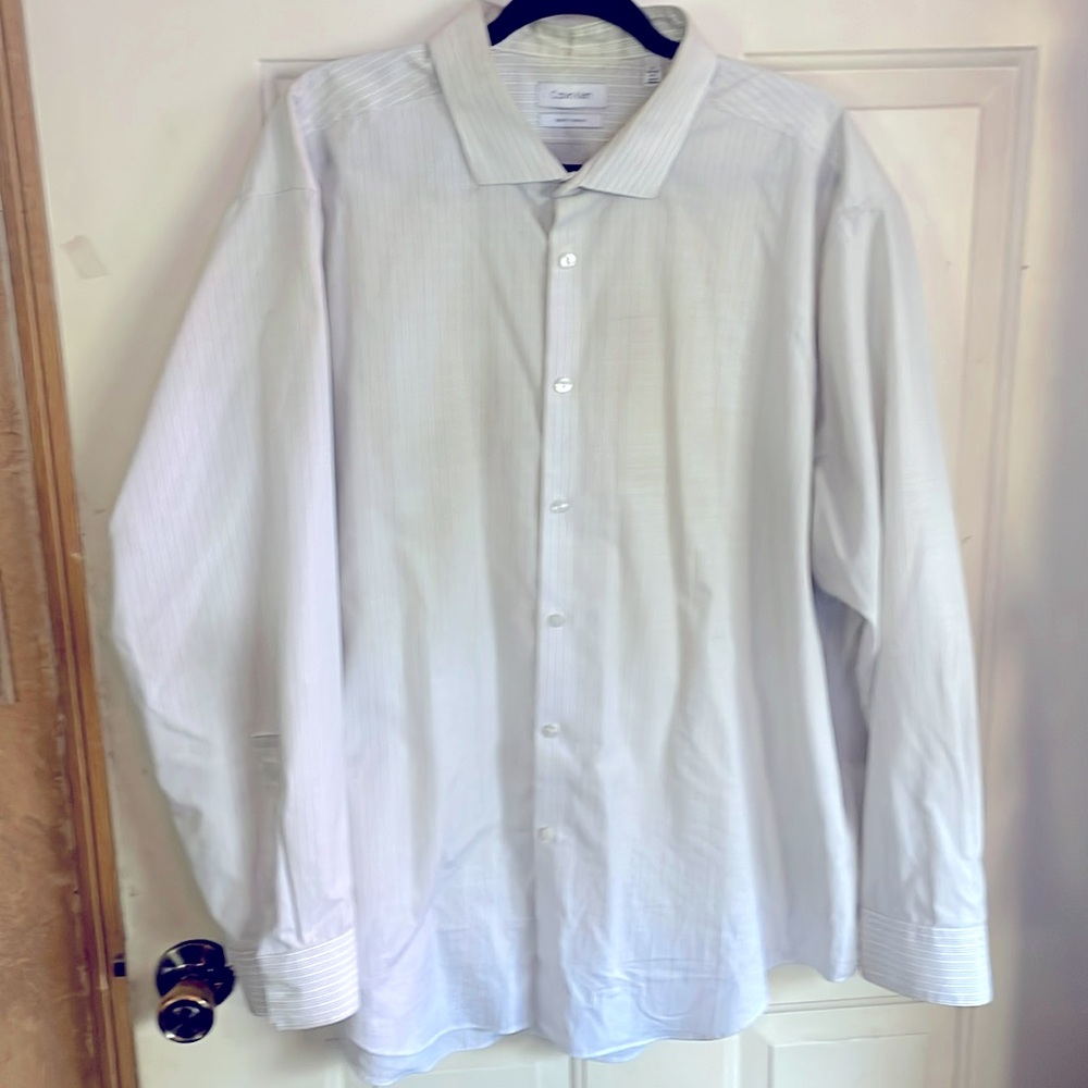 Calvin Klein dress shirt.  Slim fit 19/ 34-35 3 XL.  White with grey stripes